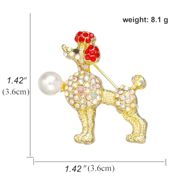 Gold plated pink and white crystal pearl poodle necklace/brooch - Picture 6 of 12